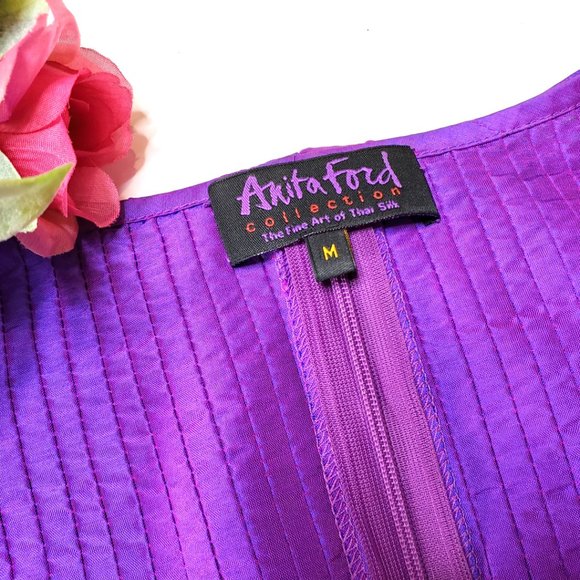 Anita Ford Collection Thai Purple Silk top, M - Picture 8 of 11